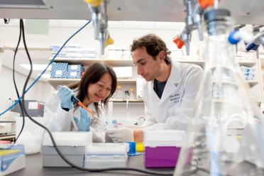 Broad Stem Cell Research Center scientist Andrew Goldstein photographed in lab